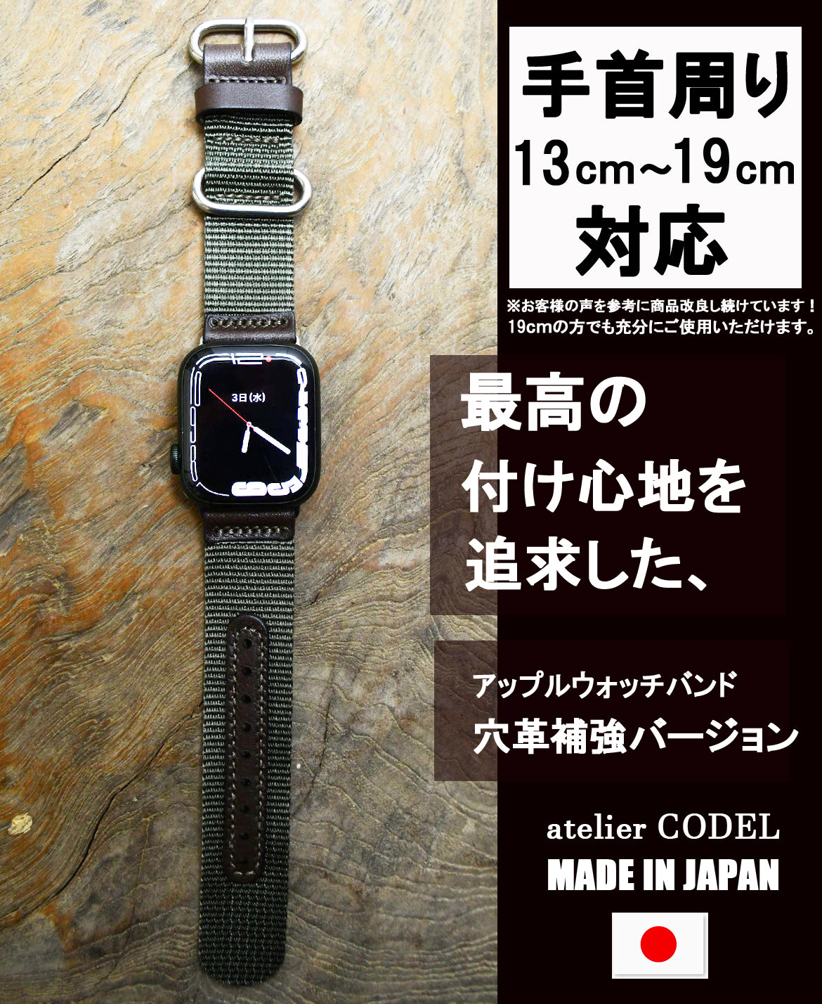 アップルウォッチ用 ミリタリー NATOベルト (穴革補強バージョン)